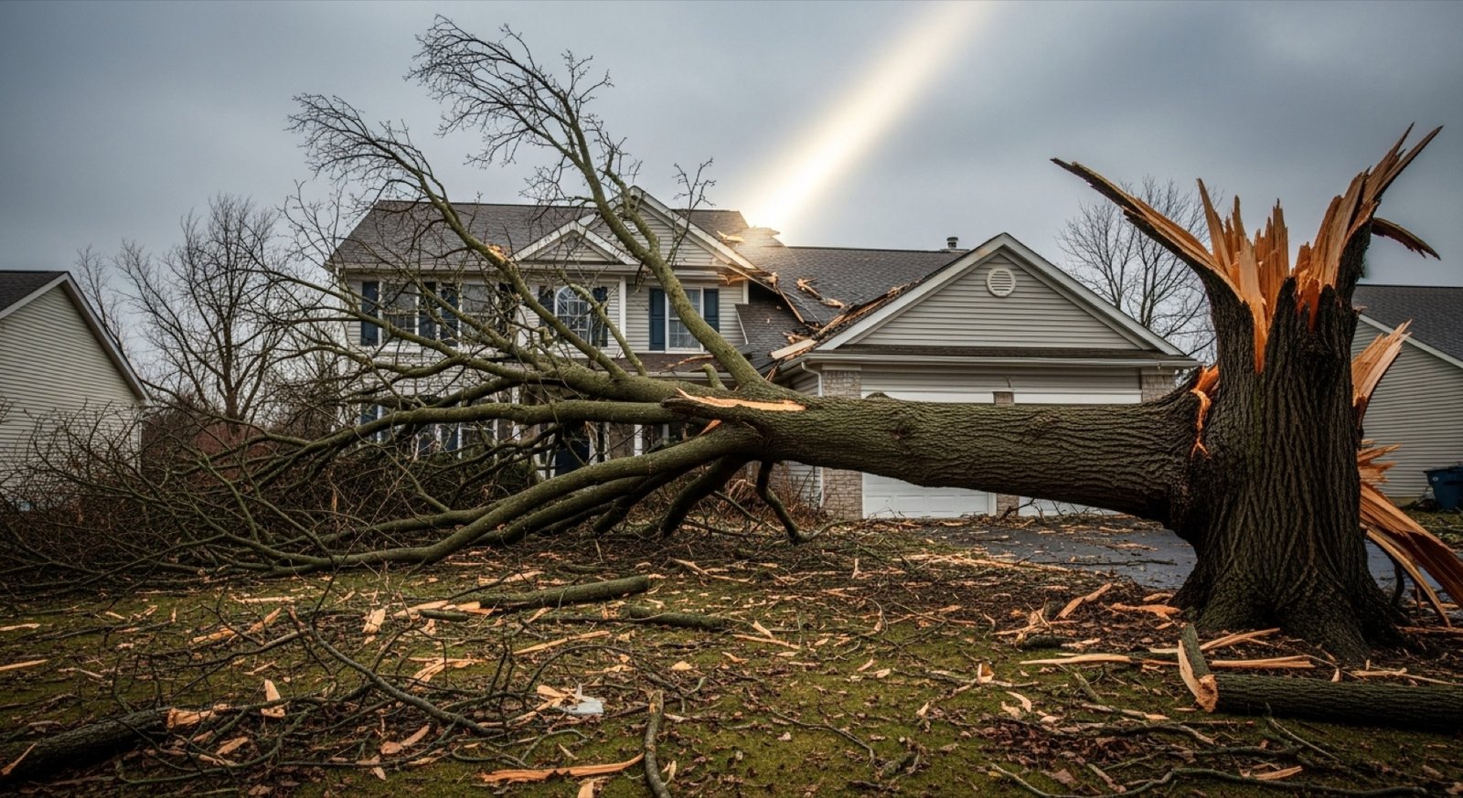 An Ole Man RB's crew clearing a storm-fallen tree off a West Michigan home